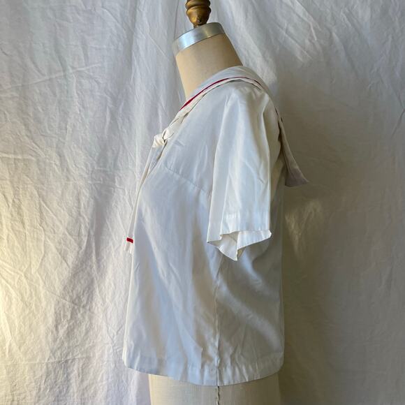 Vtg 60s Sailor Collar High School Club Embroidered Tri-Kette Uniform Cotton Top - Picture 4 of 9